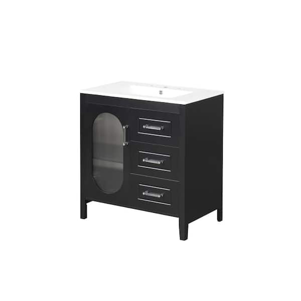 Sarlai 30 in. Freestanding Black Bath Vanity with White Ceramic Top