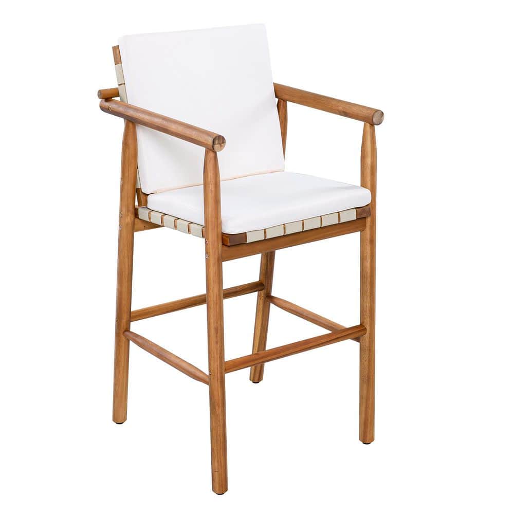 2-Piece set Acacia Wood Outdoor Serving Bar Set with Beige Cushions, Backrest Arm and Webbing Seat price history on PriceWatchPro
