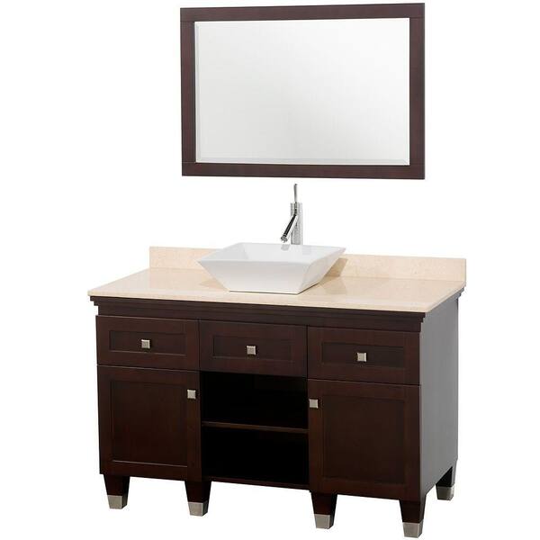 Wyndham Collection Premiere 48 in. Vanity in Espresso with Marble Vanity Top in Ivory with White Porcelain Sink and Mirror