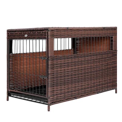 Heavy Duty PE Wicker Dog Puppy House with Removable Tray and UV Resistant Cover