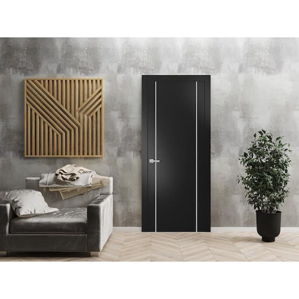 Sartodoors 36 in. x 96 in. 1 Panel Black Matte Finished Solid Wood