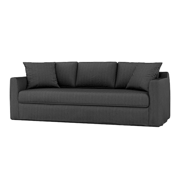 JAYDEN CREATION Cedric Modern 85 in. Slipcovered Sofa with Square Flange Arm-CHARCOAL