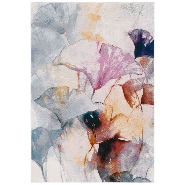 Art Studio 5 ft. x 8 ft. Ivory/Rust Abstract Running Floral Area Rug