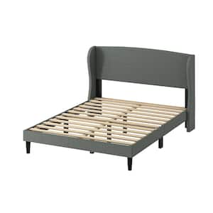Eckhard Grey Upholstered Wingback Full Platform Bed with Tapered Legs