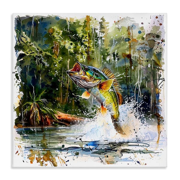 Stupell Industries Jumping Bass Splash by LSR Design Studio Unframed Animal Graphic Art Print 17 in. x 17 in.