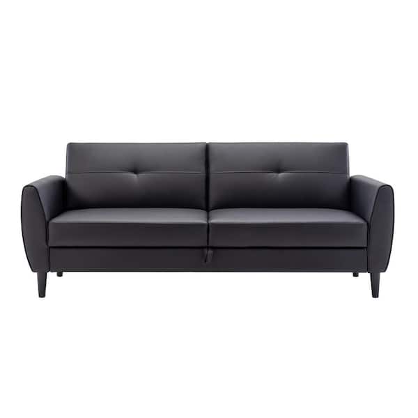 Utopia 4niture Zephanie 81.50 in. Black Modern Convertible Folding Futon Sofa Bed with Storage Box