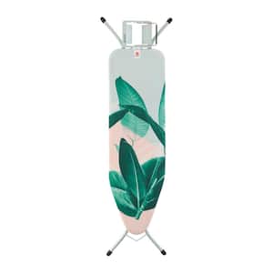 Ironing Board B 49 x 15 In with Steam Iron Rest, Tropical Leaves Cover and Mint Frame