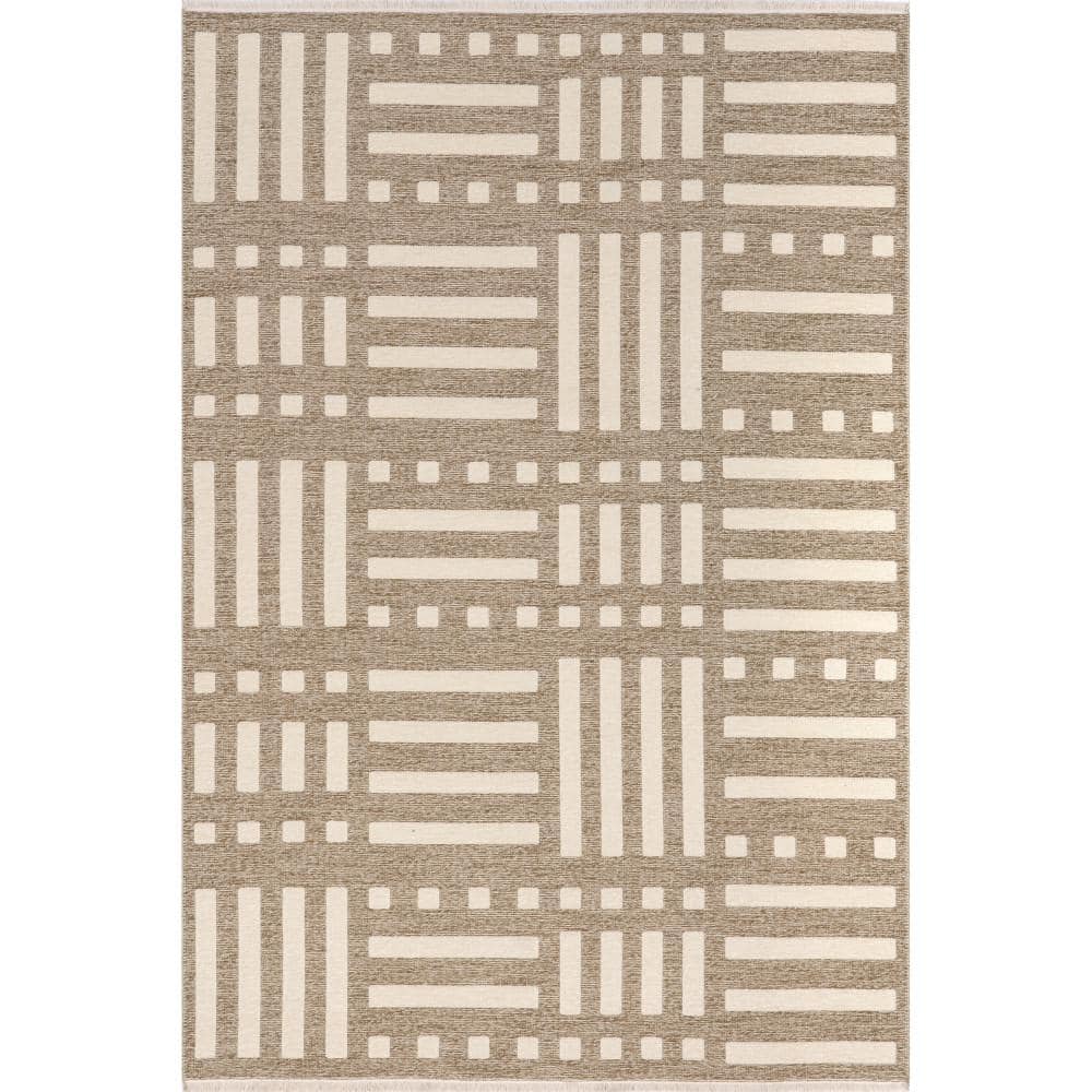 Mina Beige and Brown Geometric Reversible Washable Area Rug