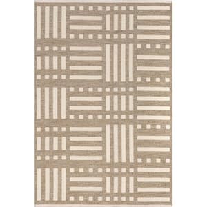 Mina Beige 6 ft. 7 in. x 9 ft. Modern Stripes Reversible Machine Washable Area Rug