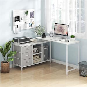 81 in. Rectangular White Wood 3-Drawer Desk with Power Outlet