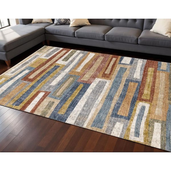 Blue 8 ft. x 10 ft. Woven Striped Rectangle Indoor Area Rug