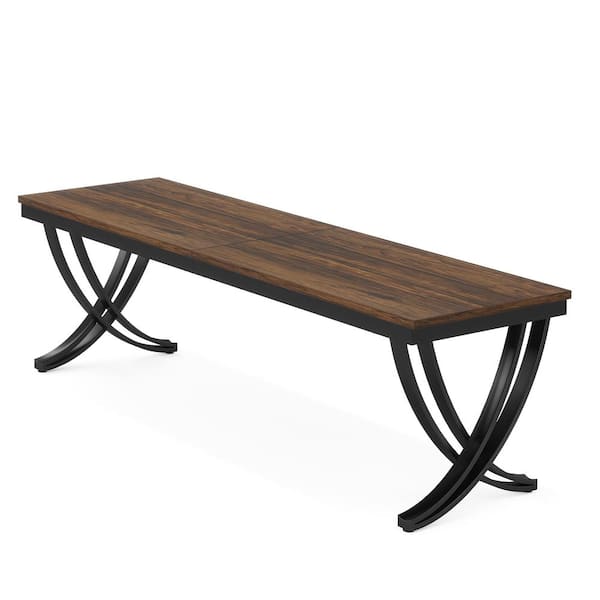 BYBLIGHT Roesler Brown Wooden 78.7 in. 4 Legs Rectangle Dining Table Rustic Kitchen Table for 6-8 People with Metal Frame