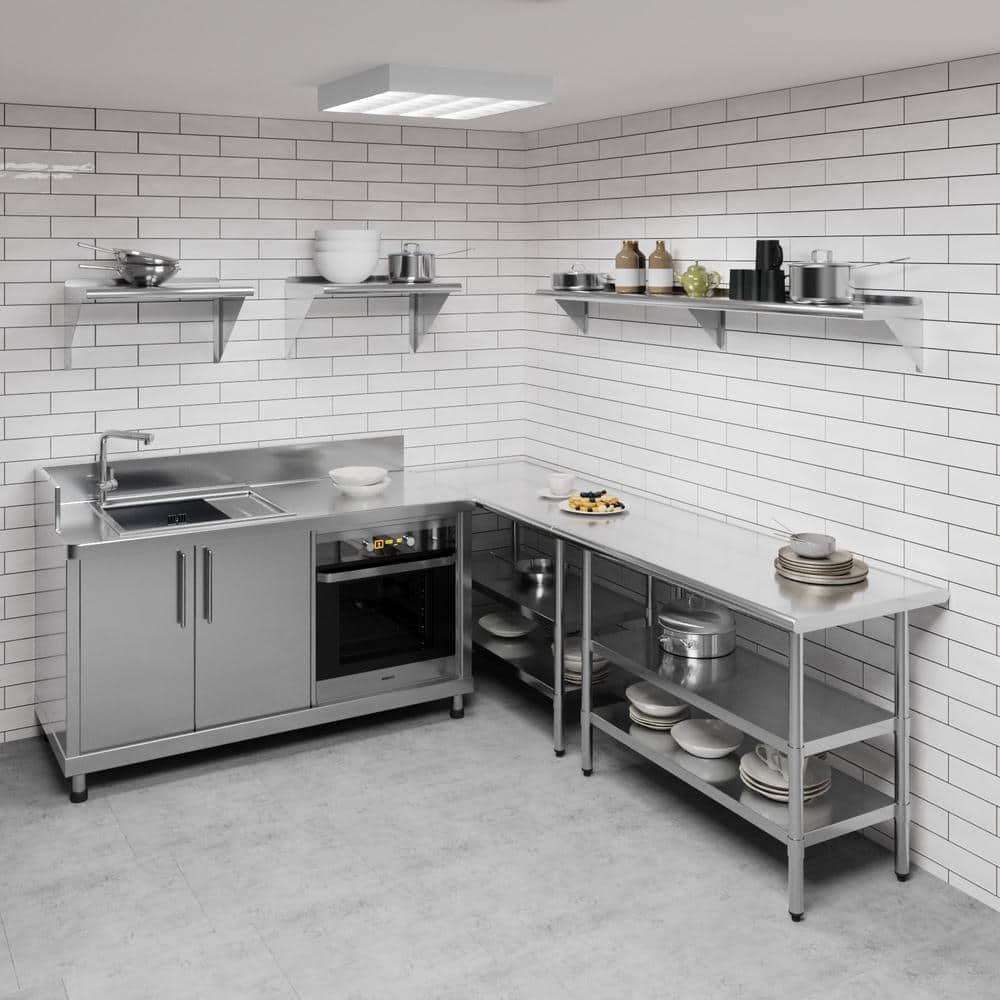 72" Long Stainless Steel Wall Shelf with Brackets