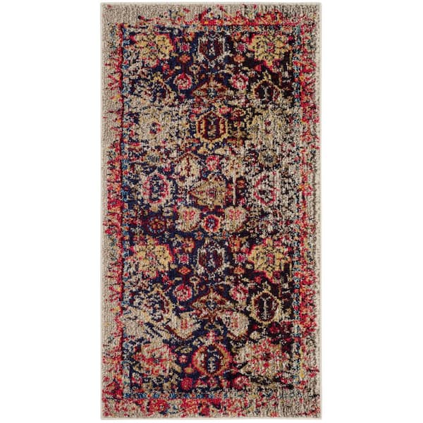 SAFAVIEH Monaco Grey/Multi Doormat 3 ft. x 5 ft. Antique Floral Border Area Rug