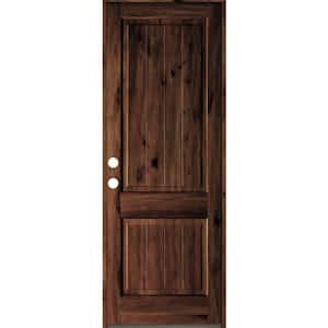 36 in. x 96 in. Rustic Knotty Alder Square Top V-Grooved Red Mahogany Stain Right-Hand Wood Single Prehung Front Door