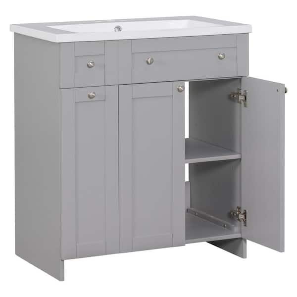 Miscool Amii 30 in. W Gray Freestanding With White Resin Top Bathroom Vanity Cabinet With 1 Drawer