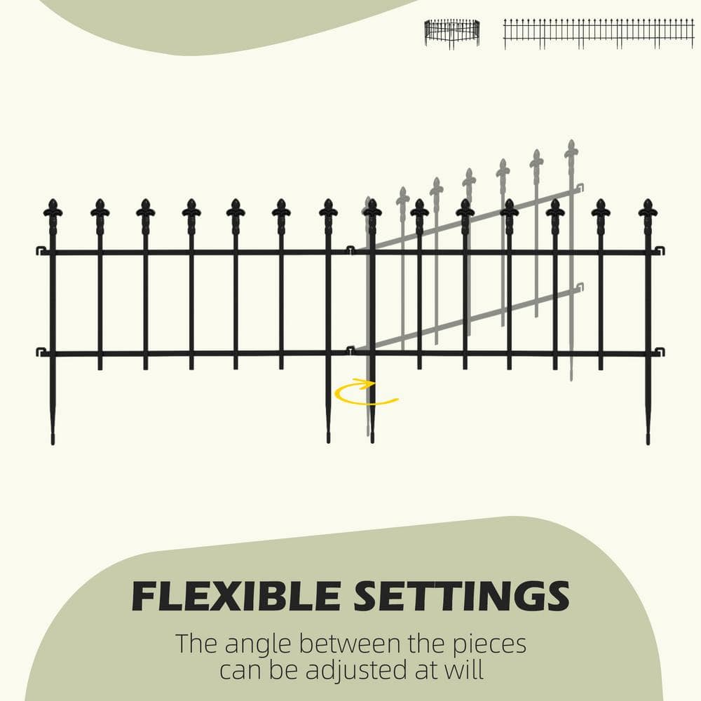 Black Steel Decorative Garden Border Fence Panels, 9.2' x 17.25"