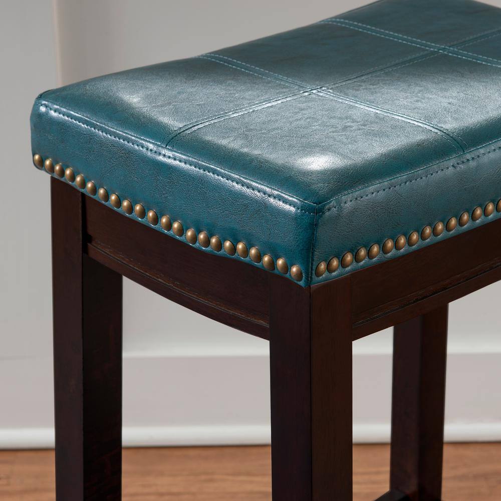 Claridge Dark Brown Wood and Blue Leather 26" Backless Counter Stool