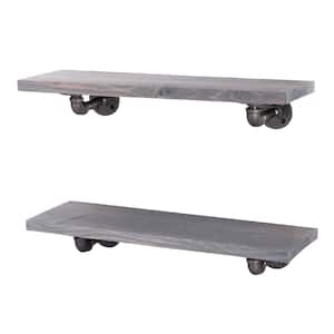 24 in. x 7.5 in. x 6.75 in. Riverstone Grey Restore Wood Decorative Wall Shelf with Industrial Steel Pipe L- Brackets