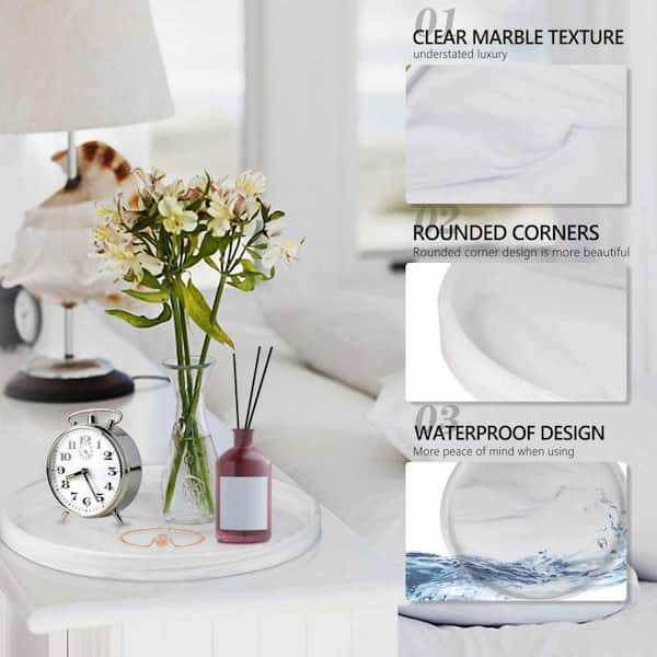 Dracelo White Vanity Tray, Marble Decor Ceramic Jewelry Dish Bathroom Vanity Organizer