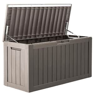 80 Gal. Brown Resin Wood Look Outdoor Storage Deck Box with Lockable Lid