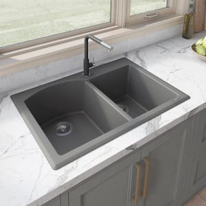33 in. Urban Gray Double Bowl Dual-Mount Granite Composite Kitchen Sink