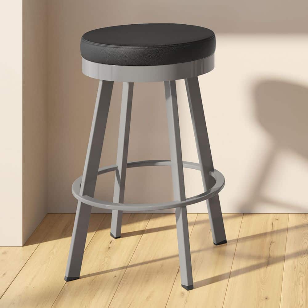 Swice 30 in. Black Faux Leather / Glossy Grey Metal Swivel Bar Stool price history on PriceWatchPro
