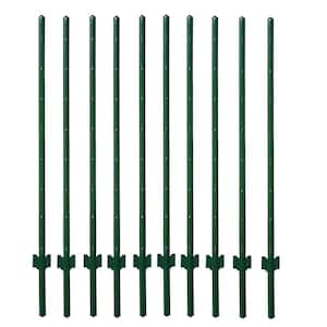 60 in. x 1.2 in. x 1.2 in. Metal Fence Post U Post Green for Garden Wire Fence Steel Garden Post Sign Post (10-Pack)