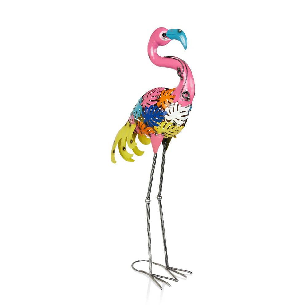 Metal Palm Leaf Body Flamingo Garden Statue