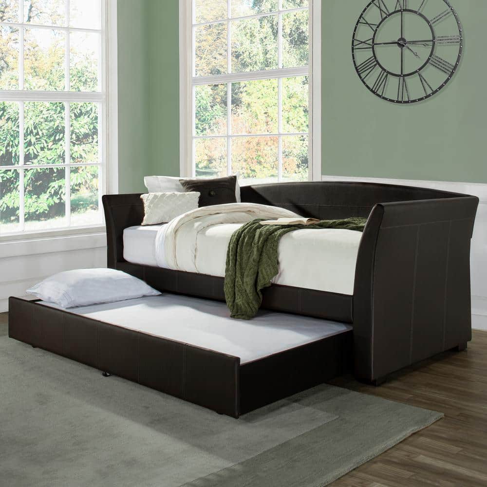 Montgomery Brown Faux Leather Twin Daybed with Trundle