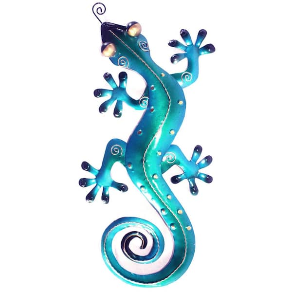 Unbranded Iron Blue Gecko Wall Decor Medium