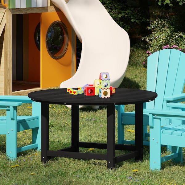 Children's Laguna Outdoor Patio All Weather Fade Resistant Kids Poly Plastic 38 in. Round Picnic Dining Table in Black