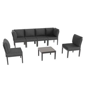 7-Piece Metal Outdoor Sectional Set with Black Cushion