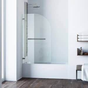 Orion 34 in. W x 58 in. H Pivot Frameless Tub Door in Stainless Steel with 5/16 in. (8mm) Clear Glass