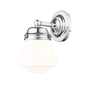 Vaughn 7.75 in. 1-Light Chrome Wall Sconce with Matte Opal Glass Shade and No Bulb Included
