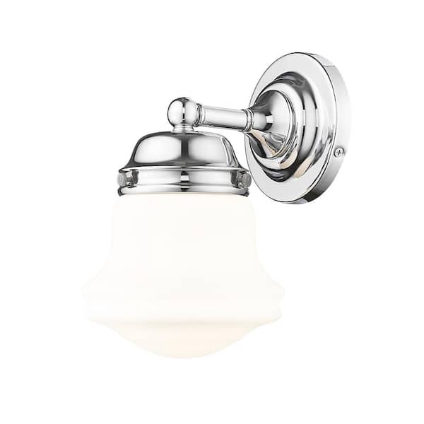 Unbranded Vaughn 7.75 in. 1-Light Chrome Wall Sconce with Matte Opal Glass Shade and No Bulb Included