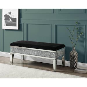 Noralie Mirrored and Faux Diamonds 18 in. Bedroom Bench Without Back with Flip Top, Upholstered