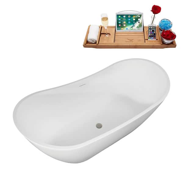 Alacant 67 in. Acrylic Flatbottom Double Slipper White Bathtub with Brushed Nickel Faucet & Overflow and Drain Alacant 67 in. Acrylic Flatbottom Double Slipper White Bathtub with Brushed Nickel Faucet & Overflow and Drain