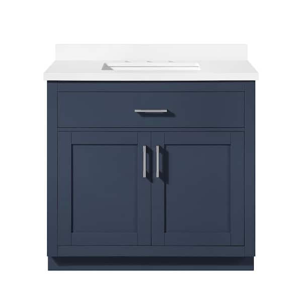 Bailey 36 in. Freestanding  Midnight Blue Bath Vanity with White Quartz Top and Brushed Nickel Hardware
