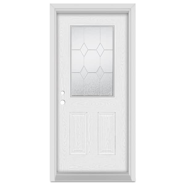 Stanley Doors 36 in. x 80 in. Geometric Right-Hand 1/2 Lite Zinc Finished Fiberglass Oak Woodgrain Prehung Front Door