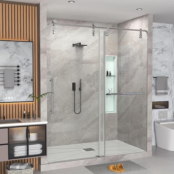 KULLAVIK 56-60 in. W x 76 in. H Sliding Frameless Glass Shower