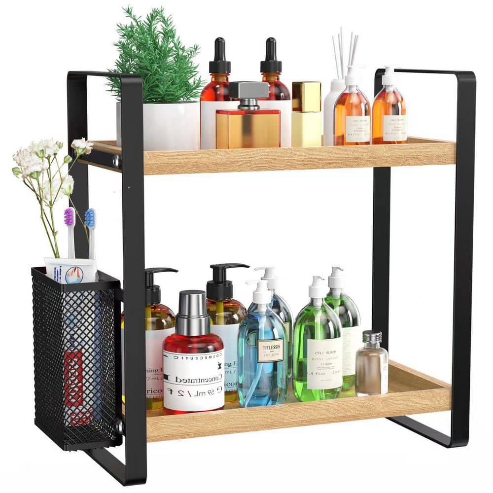 Wudkey Black Bathroom Counter Organizer with Basket, Bathroom