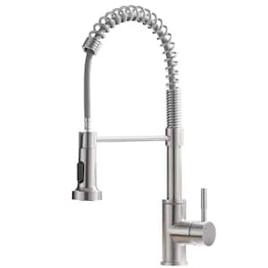 Pull Down Touchless Single Handle Kitchen Faucet with LED light In Brushed