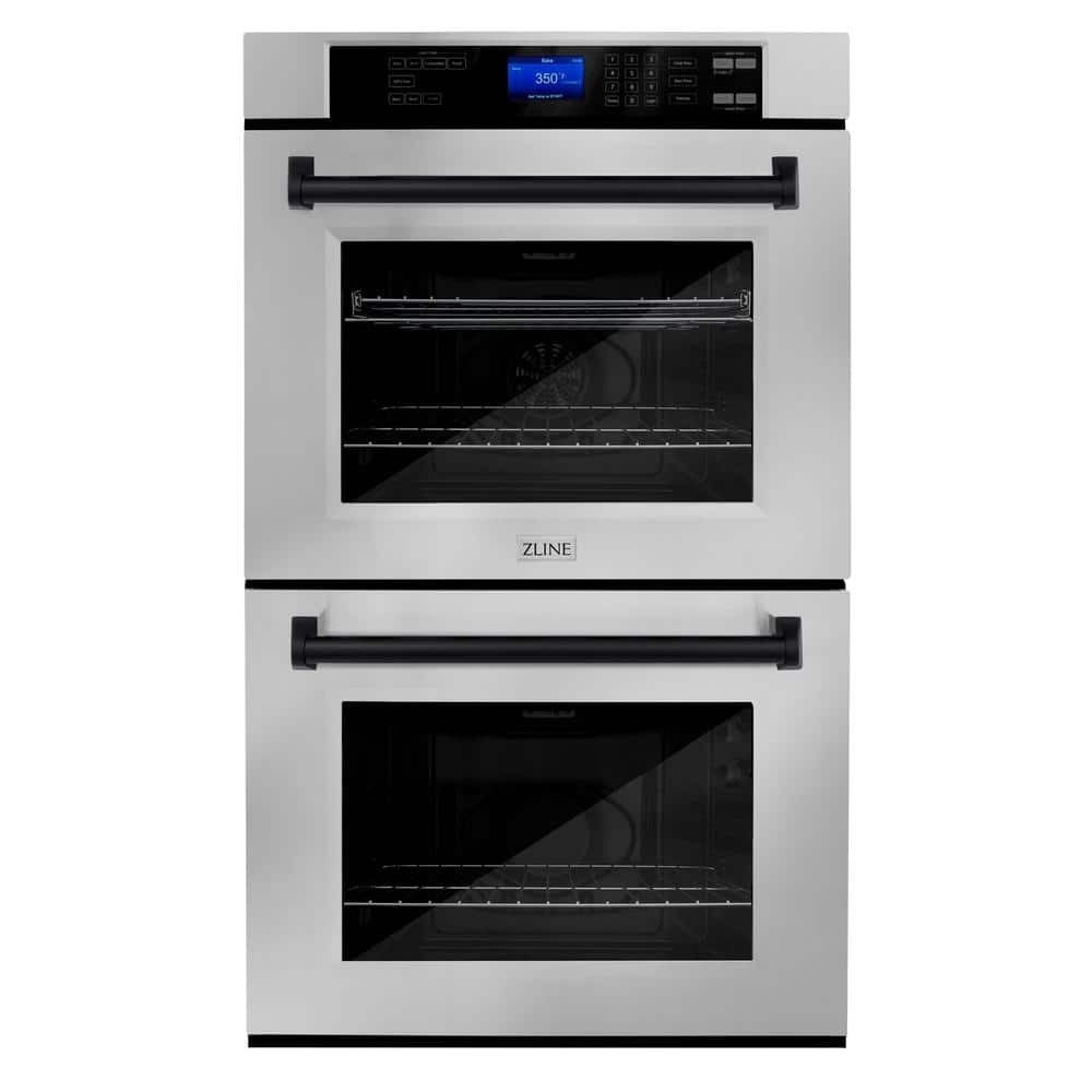 ZLINE Kitchen and Bath Autograph Edition 30 in. Double Electric Wall Oven with True Convection and Matte Black Handle in Stainless Steel, Brushed 430 Stainless Steel & Matte Black