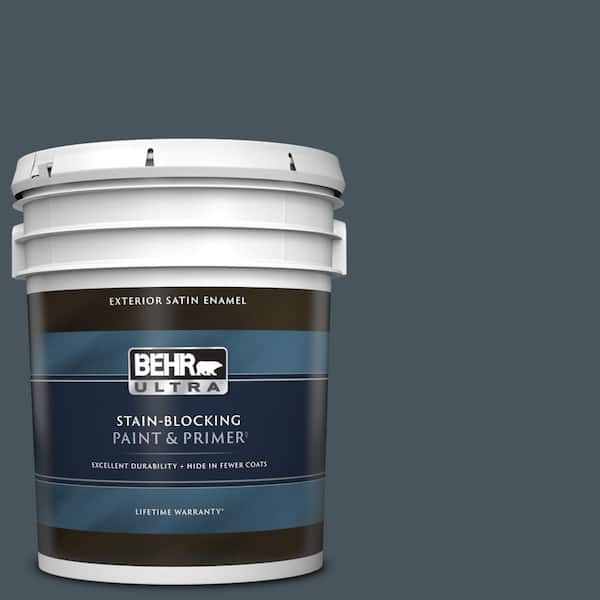 BEHR ULTRA 5 gal. #BNC-40 Moody Black Satin Enamel Exterior Paint & Primer