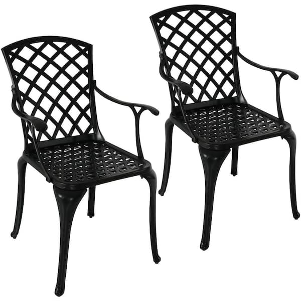 Sunnydaze Crossweave Black Cast Aluminum Patio Dining Chair Set (2-Piece)