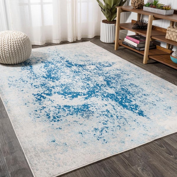 Dune Modern Abstract Cream/Blue 3 ft. x 5 ft. Area Rug