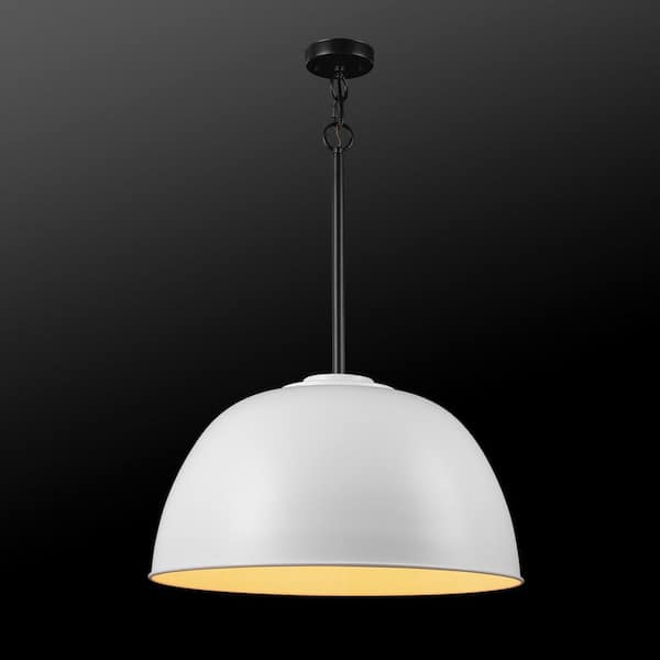 Warren 1-Light Matte White Pendant with Dark Bronze Accents, Vintage Incandescent Bulb Included