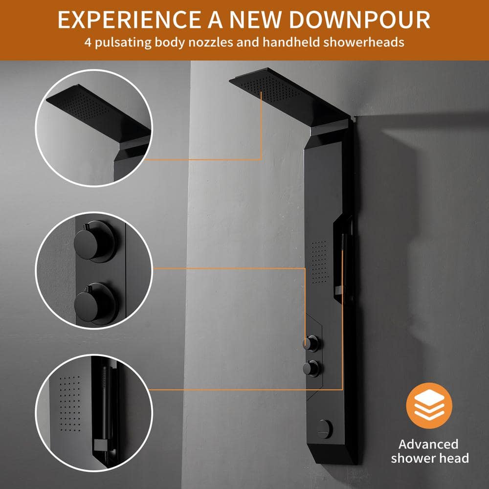 Black Solid Brass Multi-Function Shower Panel System