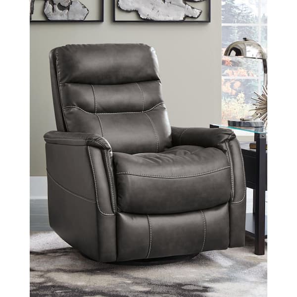Riptyme Gray Faux Leather Swivel Glider Rocker Recliner with Highbacked